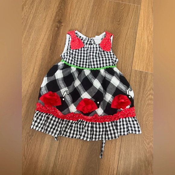 Youngland Baby Girl Party & Summer Ladybug Flower Dress Size 12m Red Black Plaid - Picture 1 of 4